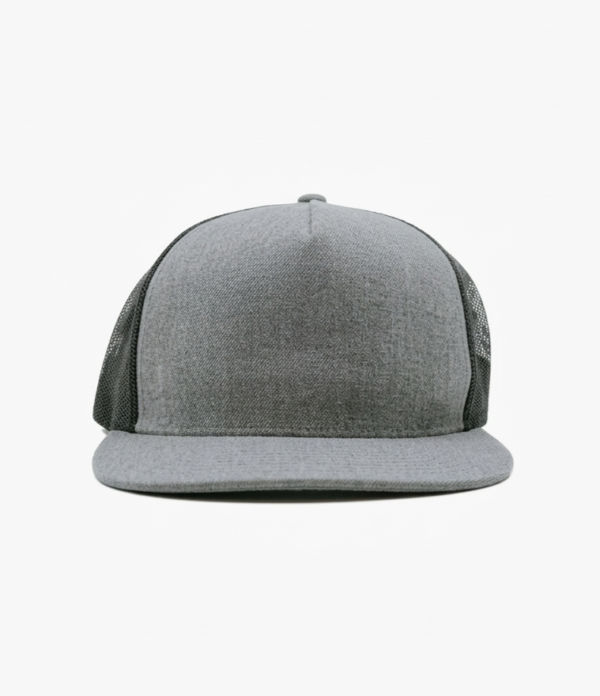 Structured Snapback Trucker Hat Heather Grey and Black Mesh BIG3449